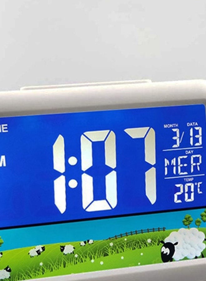 Voice Control LED Digital Alarm Clock White 14 x 3cm