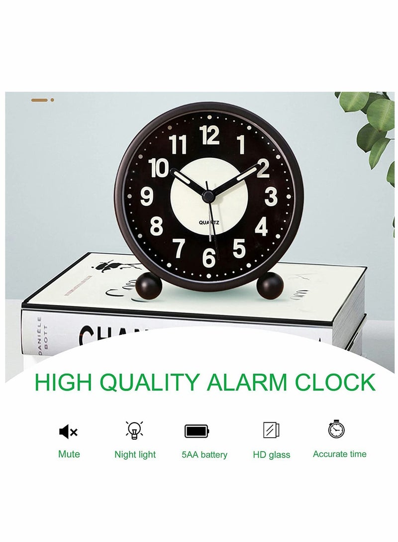Alarm Clock, Luminous 4'' Round Silent Analog Table Clock Non-Ticking, Battery Operated with Loud Alarm and Night Light Small Desk Clock for Bedroom, Bedside Table - 1Pcs