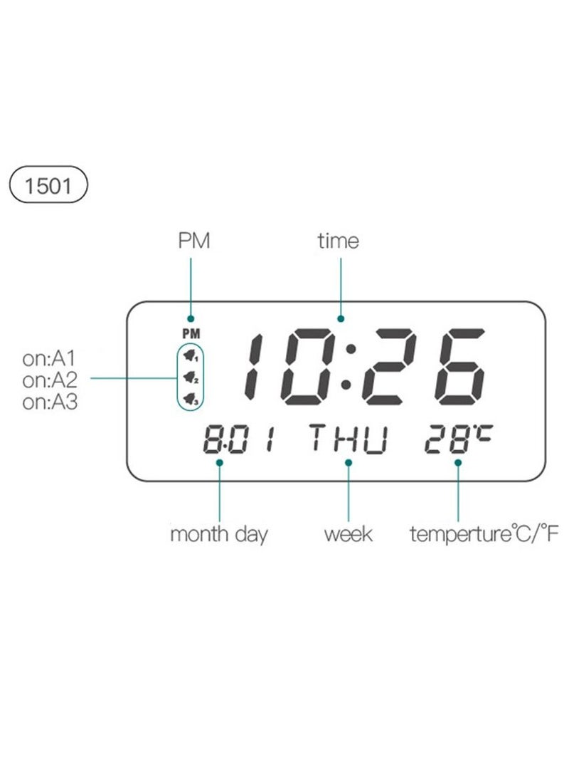 1501 LED Perpetual Calendar Week Wooden Alarm Clock Thermometer Weekday Alarm Clock