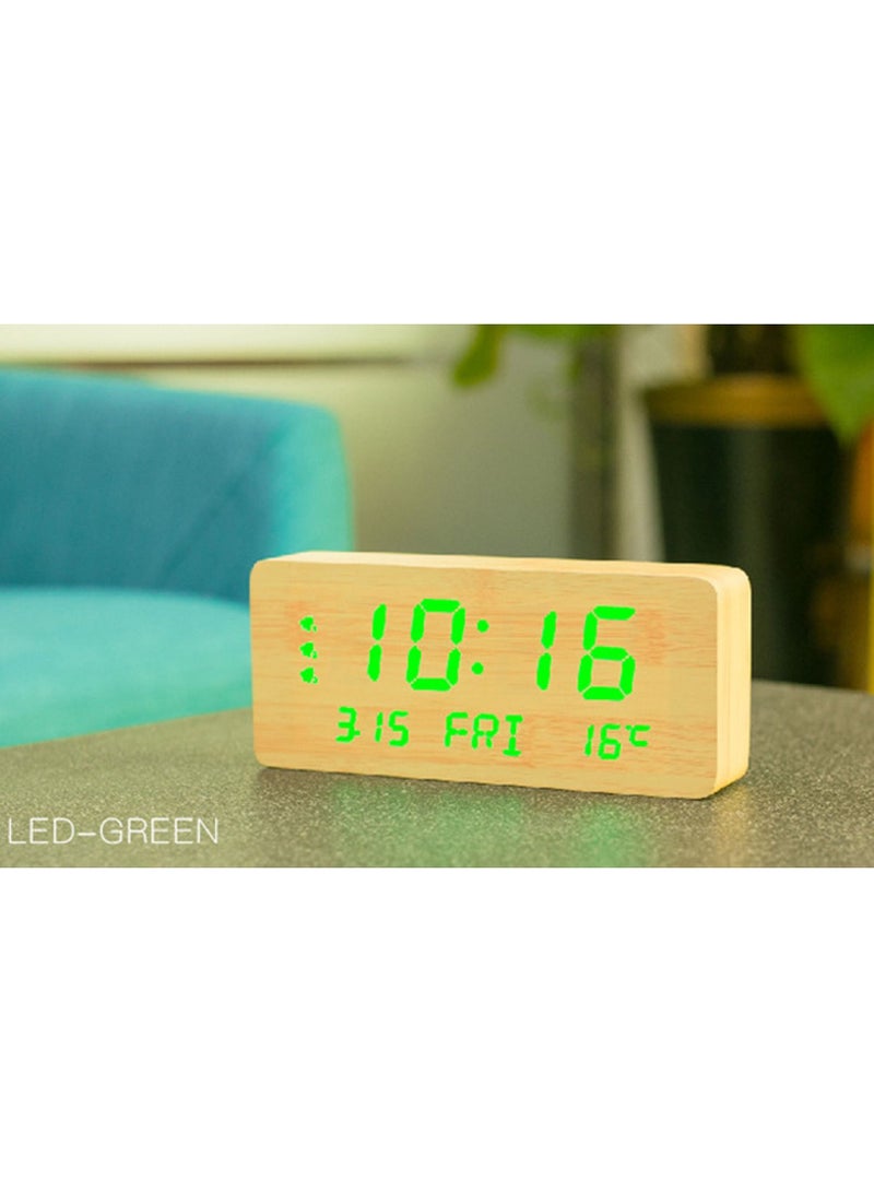 1501 LED Perpetual Calendar Week Wooden Alarm Clock Thermometer Weekday Alarm Clock