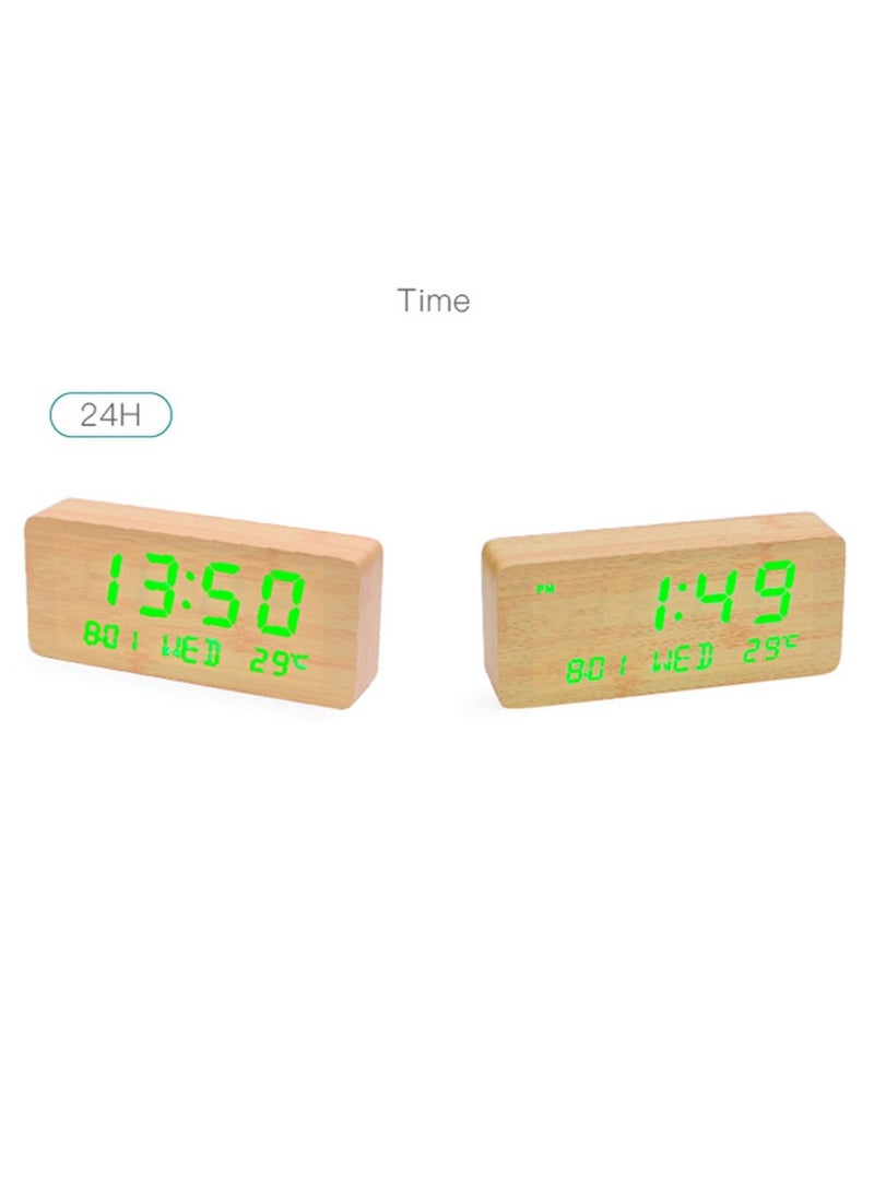 1501 LED Perpetual Calendar Week Wooden Alarm Clock Thermometer Weekday Alarm Clock