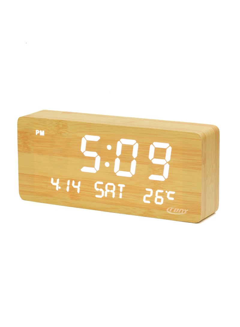 1501 LED Perpetual Calendar Week Wooden Alarm Clock Thermometer Weekday Alarm Clock