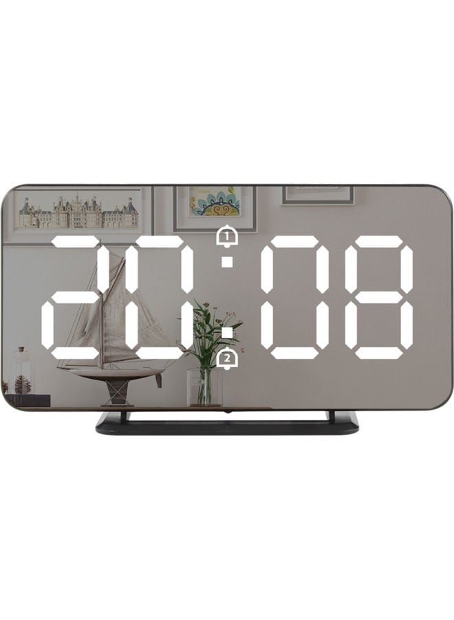 LED Digital Alarm Clock With Mirror Surface Black 15.1x7.5x1.2cm