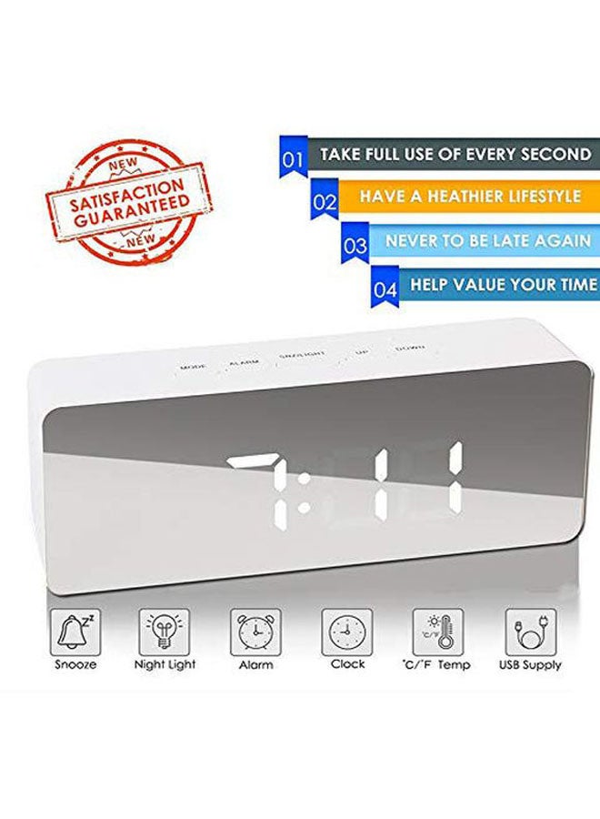LED Mirror Alarm Clock White 14x5.5x3.6cm