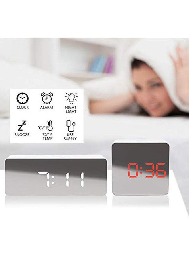 LED Mirror Alarm Clock White 14x5.5x3.6cm