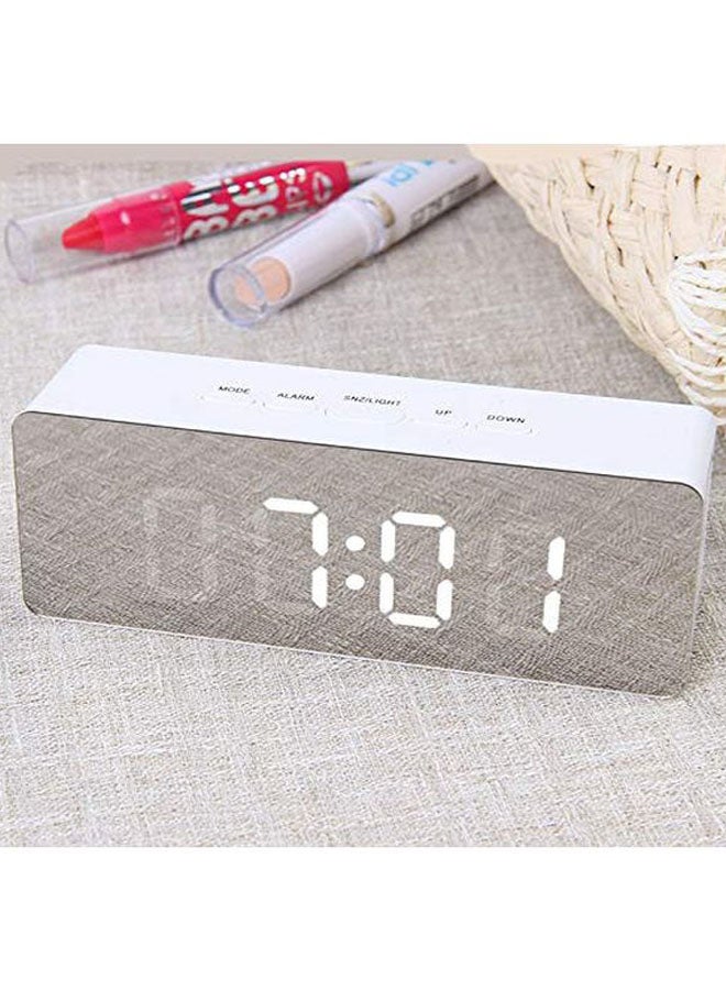 LED Mirror Alarm Clock White 14x5.5x3.6cm
