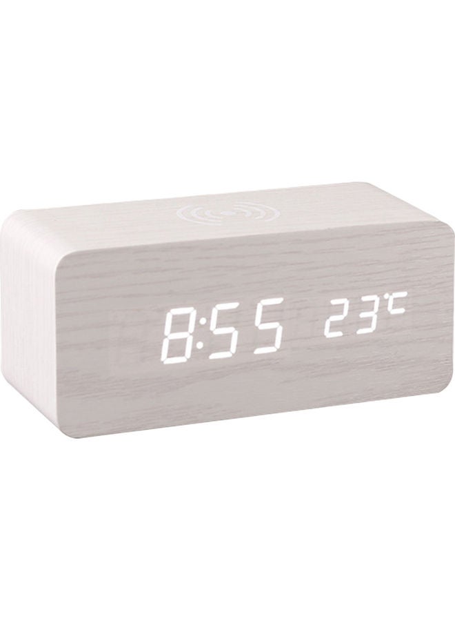 Digital Wooden Alarm Clock White 18.5x8.5x8.7cm