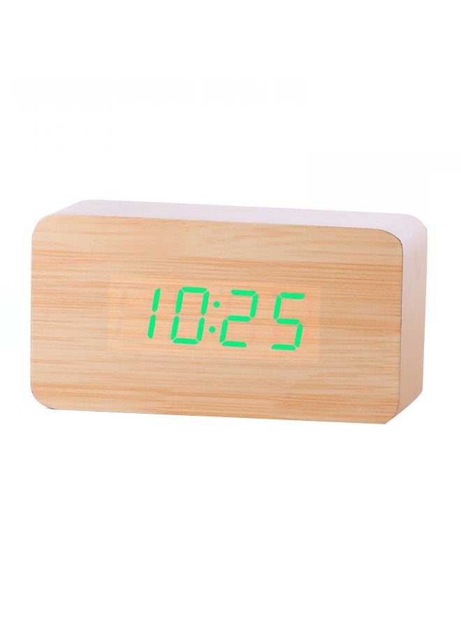 LED Wood Grain Alarm Clock With Temperature Display Brown 15X4X7cm