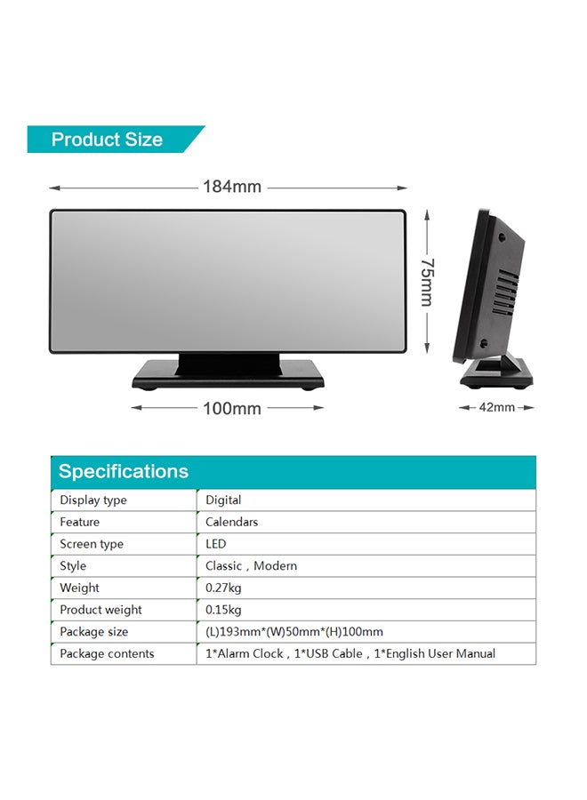 Digital Mirror Surface Alarm Clock Black