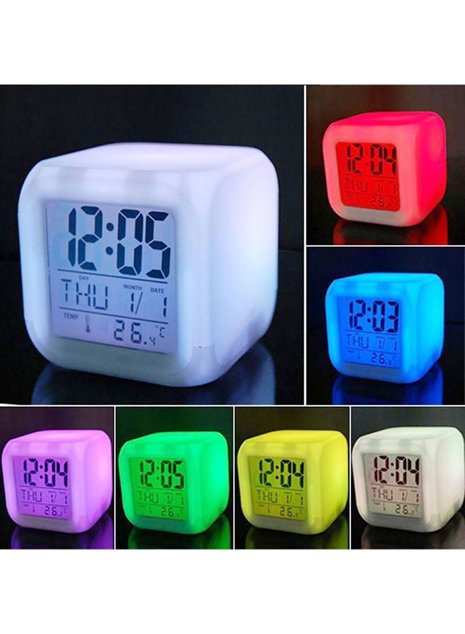LED Colourful Digital Alarm Clock White 8cm