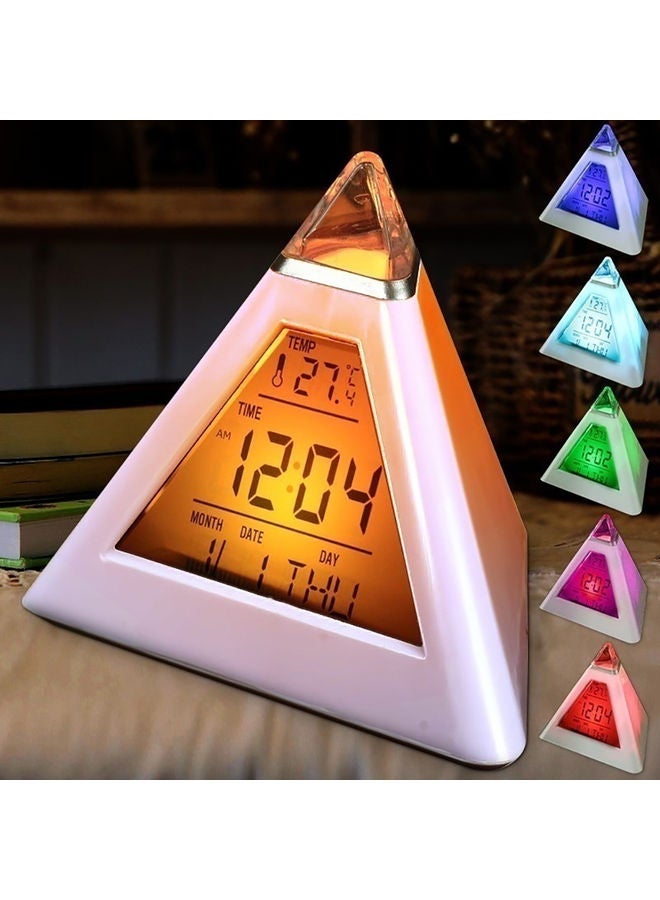 LED Colourful Digital Temperature Alarm Clock White 10cm