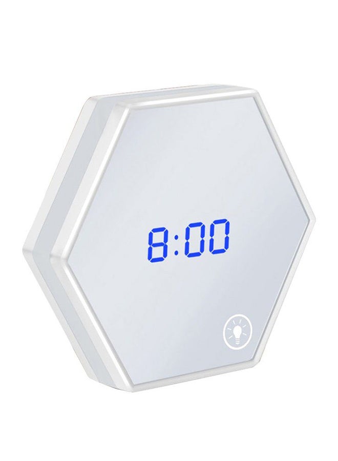 Unique LED Digital Night Light Thermometer Mirror Glass Alarm Clock White 13.7x13.7x3.5cm