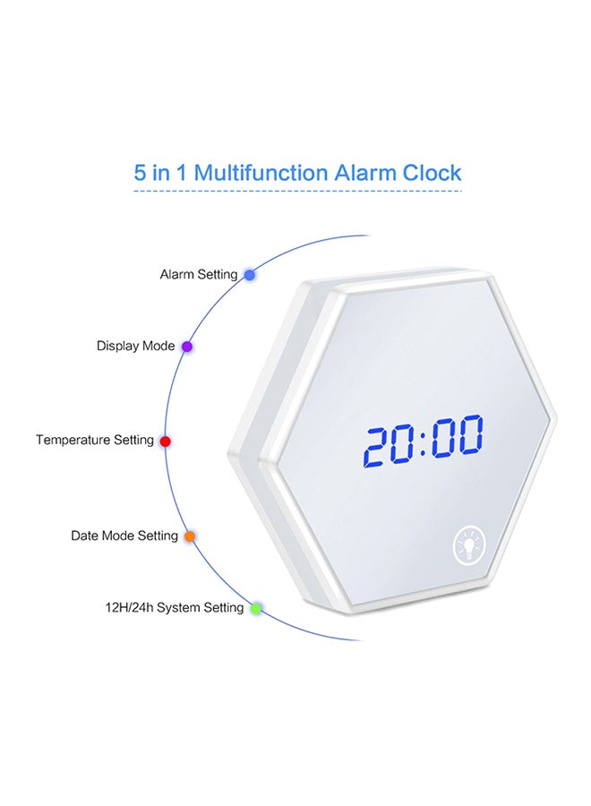 Unique LED Digital Night Light Thermometer Mirror Glass Alarm Clock White 13.7x13.7x3.5cm