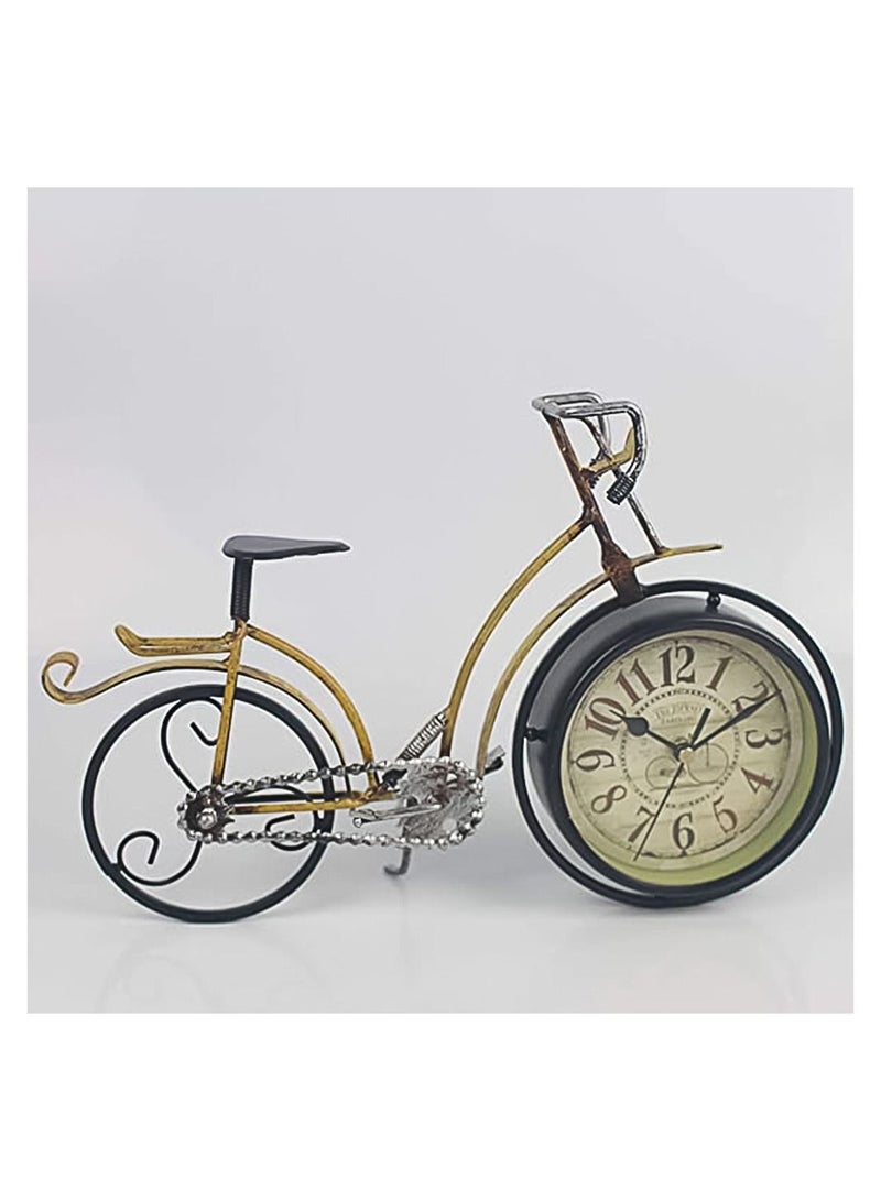 Yellow Retro Iron Bicycle Clock Ornament Clock Bike Miniature Family Clock Decoration for Home, Office and Garden