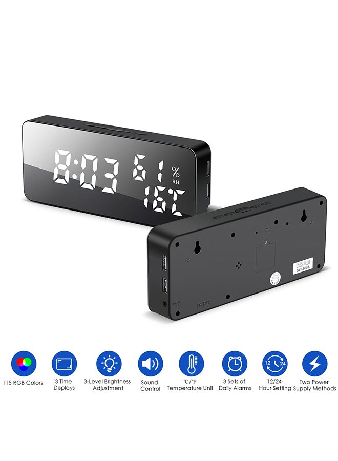 Multifunctional Digital LED Alarm Clock Black 20x5.5x10.5centimeter