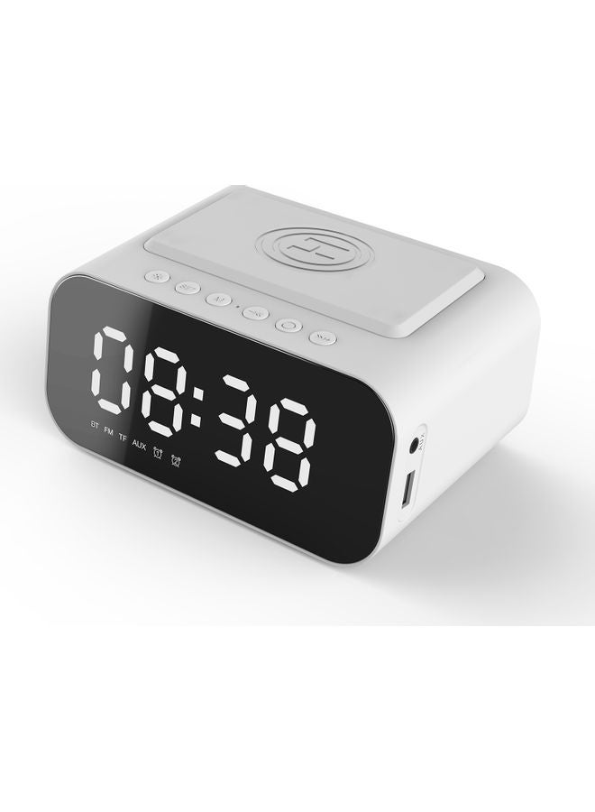 Multifunctional BT Speaker LED Digital Clock with Wireless Charging White