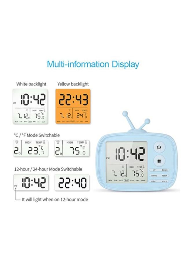 USB Rechargeable TV Alarm Clock Blue