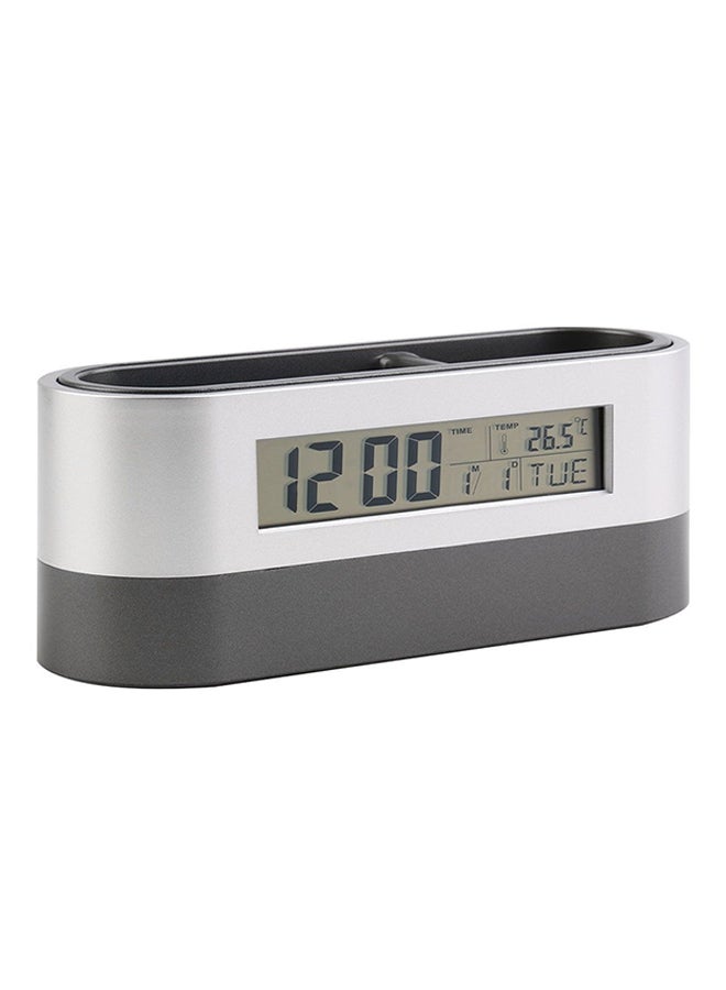 Digital Alarm Clock With Pen Holder Silver/Grey