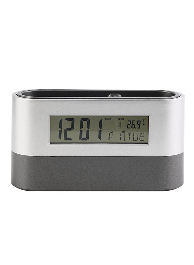 Digital Alarm Clock With Pen Holder Silver/Grey