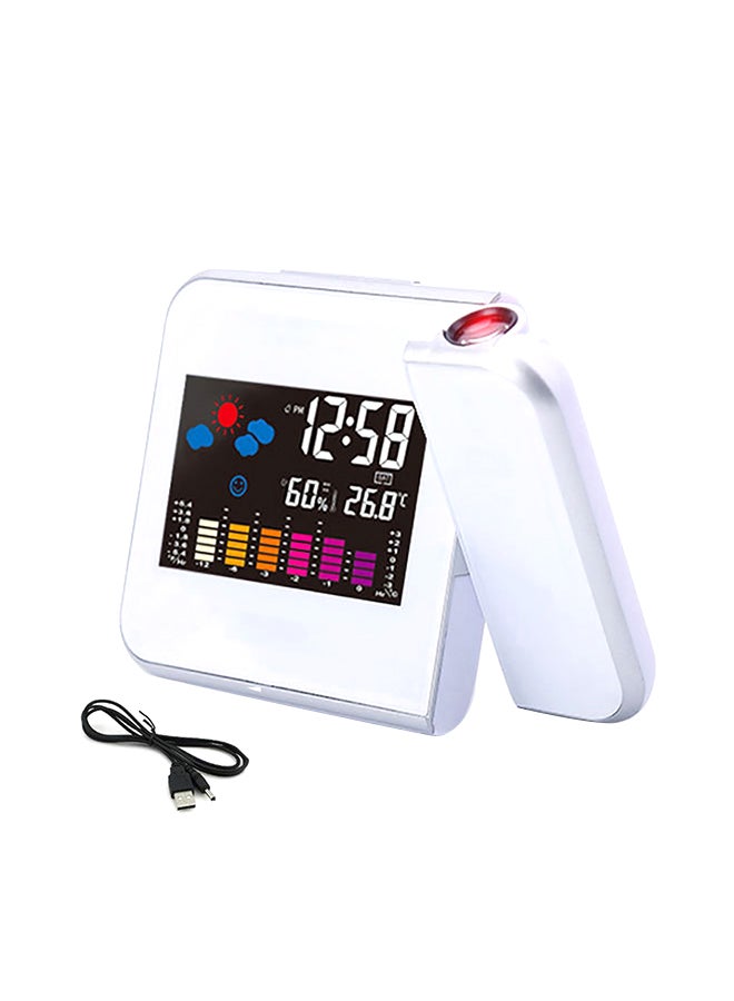 LED Projection Digital Clock With Thermometer And Cable White 15.8cm