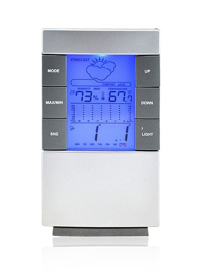 LCD Thermometer Humidity Monitor Clock Silver/White