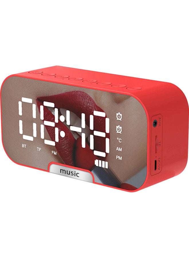 Multi-Functional Rechargeable Digital Mirror Surface Alarm Clock With BT Speaker And FM Radio Red 6.8 X 13.9 X 4.5cm