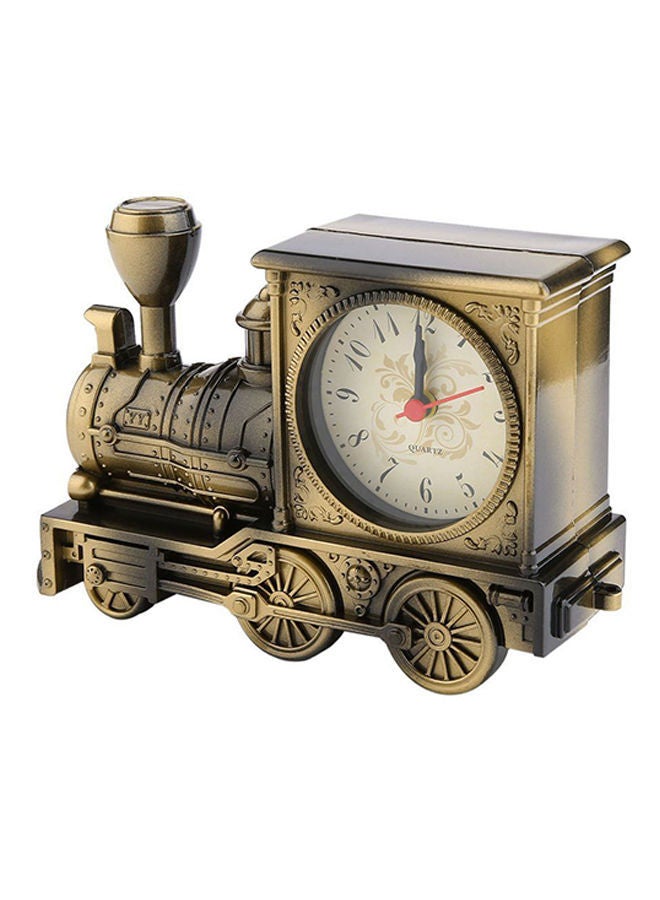 Vintage Artistic Train Shape Alarm Desk Shelf Clock Gold