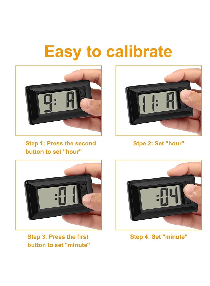 4 Pieces Small Digital Clock Mini Car Clock LCD Car Dashboard Time Clock Vehicle Electronic Clock for Car Truck Home Desk Office
