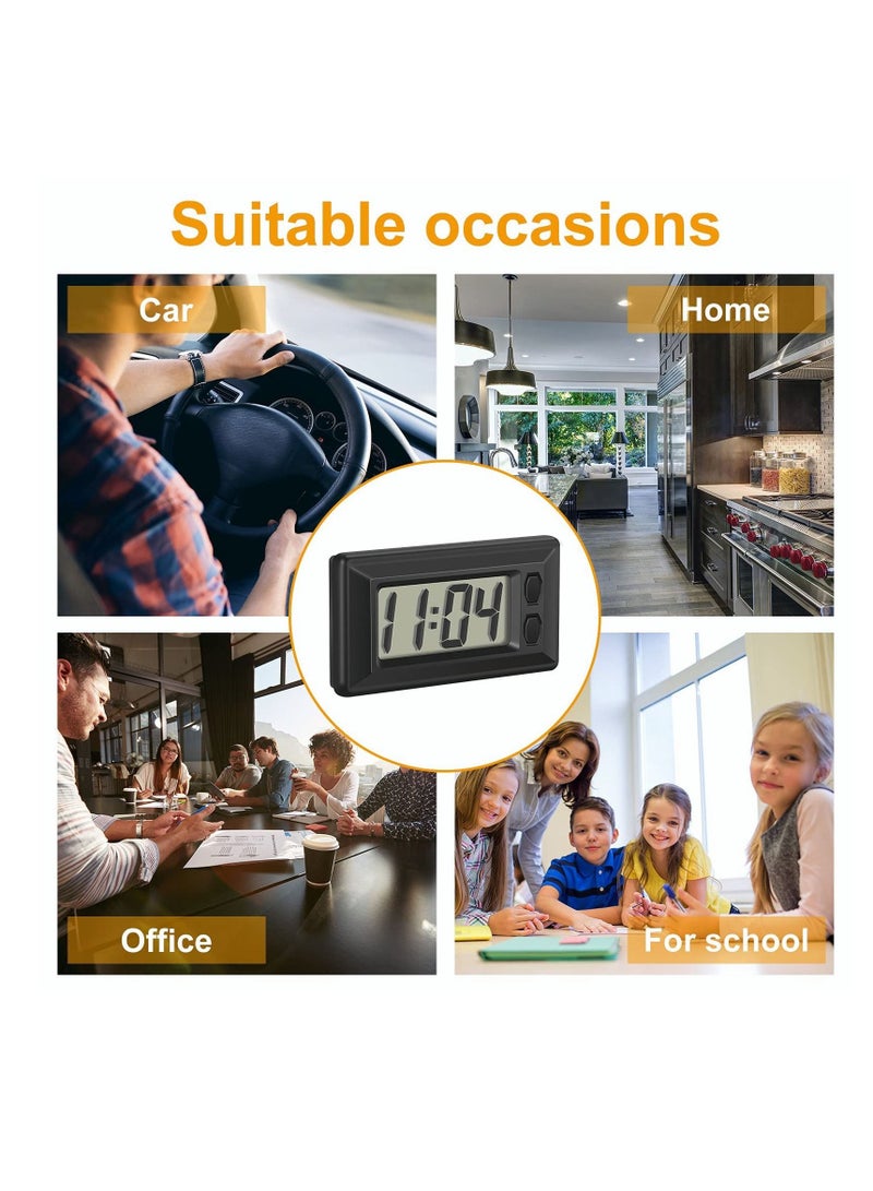 4 Pieces Small Digital Clock Mini Car Clock LCD Car Dashboard Time Clock Vehicle Electronic Clock for Car Truck Home Desk Office