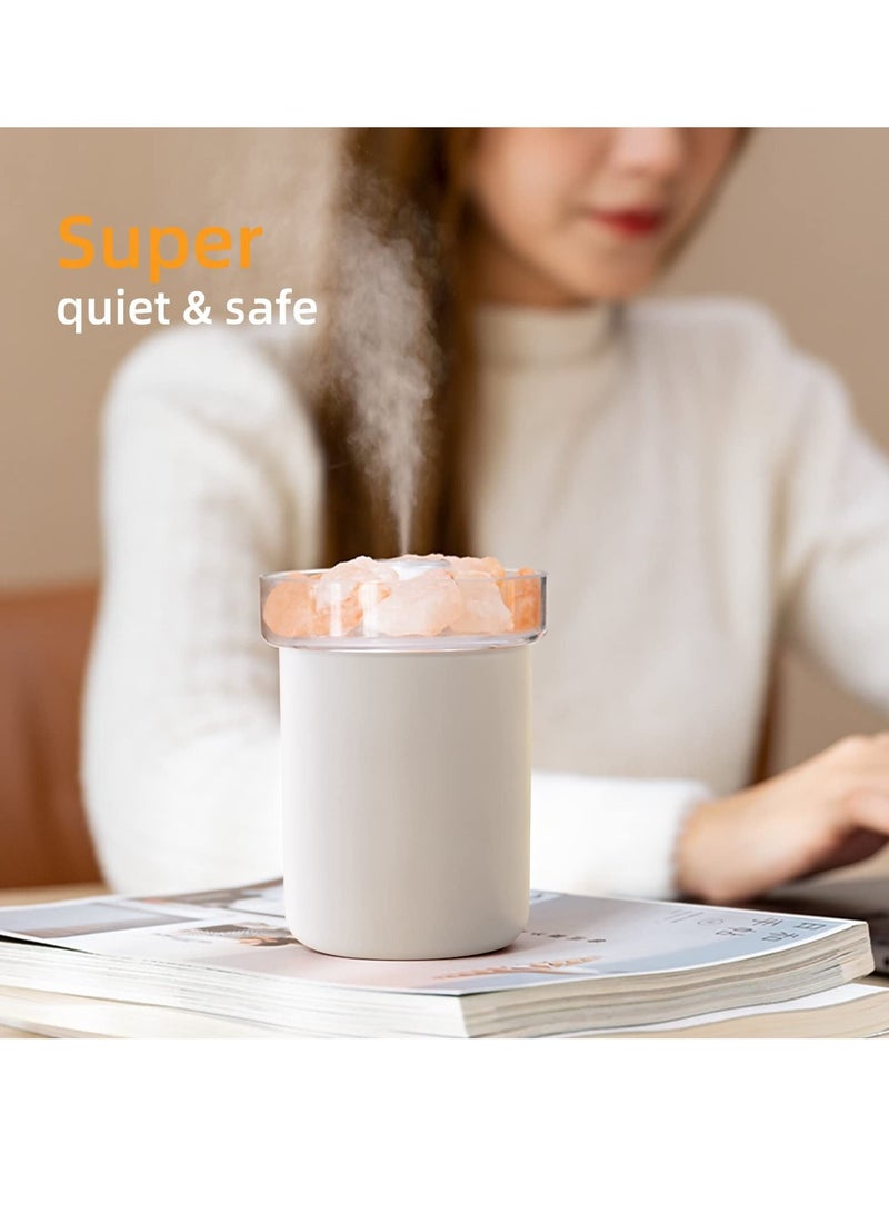 Small Humidifier with Crystal Salt Stone, Dual Nozzles Air Mist , Top Fill Essential Oil Diffuser Desktop for Baby Bedroom Office