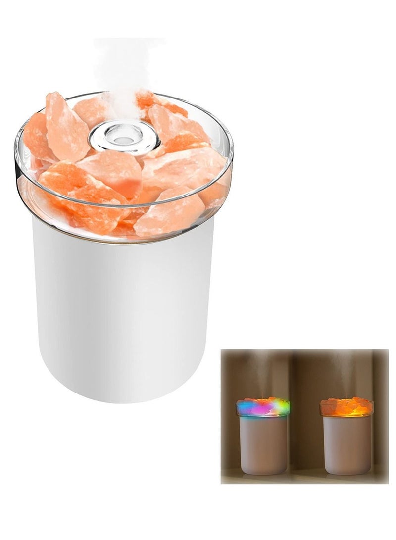 Small Humidifier with Crystal Salt Stone, Dual Nozzles Air Mist , Top Fill Essential Oil Diffuser Desktop for Baby Bedroom Office