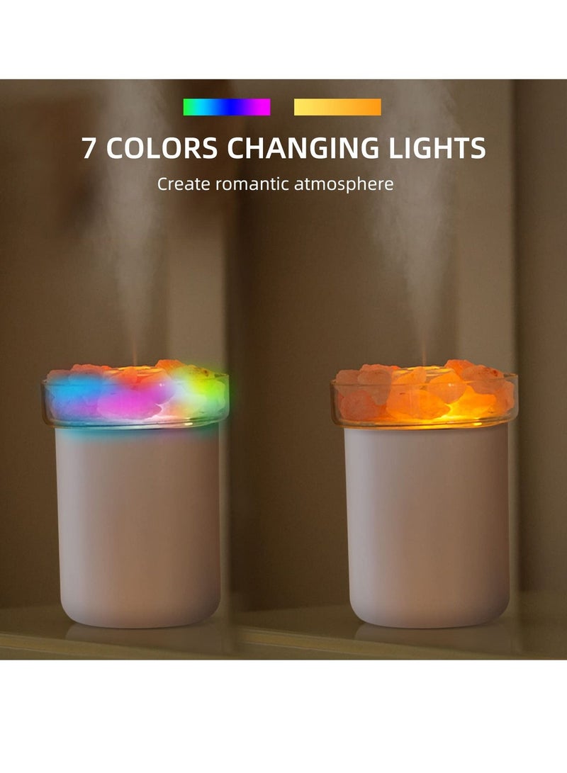 Small Humidifier with Crystal Salt Stone, Dual Nozzles Air Mist , Top Fill Essential Oil Diffuser Desktop for Baby Bedroom Office