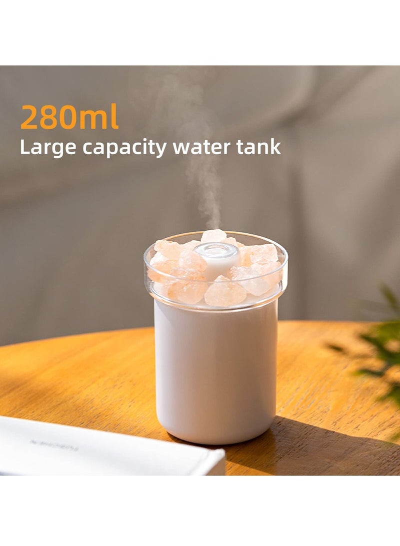 Small Humidifier with Crystal Salt Stone, Dual Nozzles Air Mist , Top Fill Essential Oil Diffuser Desktop for Baby Bedroom Office