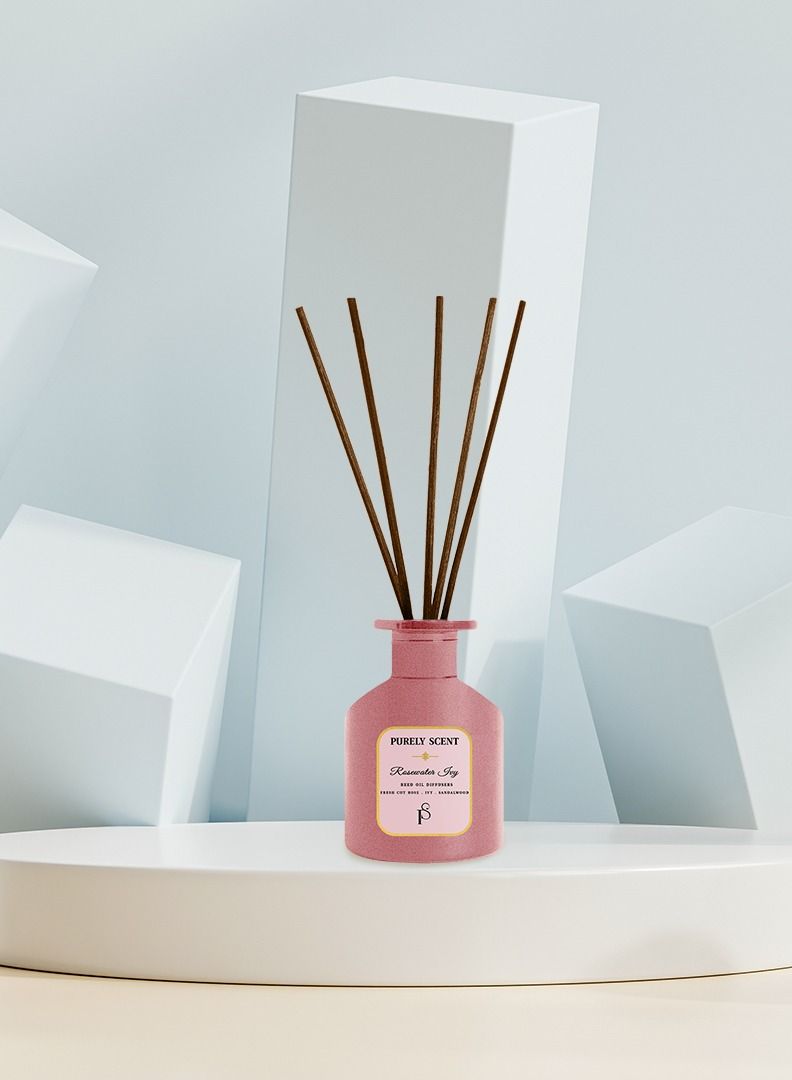 Rosewater Ivy Reed Diffuser – Large 200ML Scented Oil Diffuser – Long Lasting Botanical Home Fragrance with Essential Oils – Elegant Rose Petal & Ivy Diffuser – Decorative Bathroom or Bedroom Decor