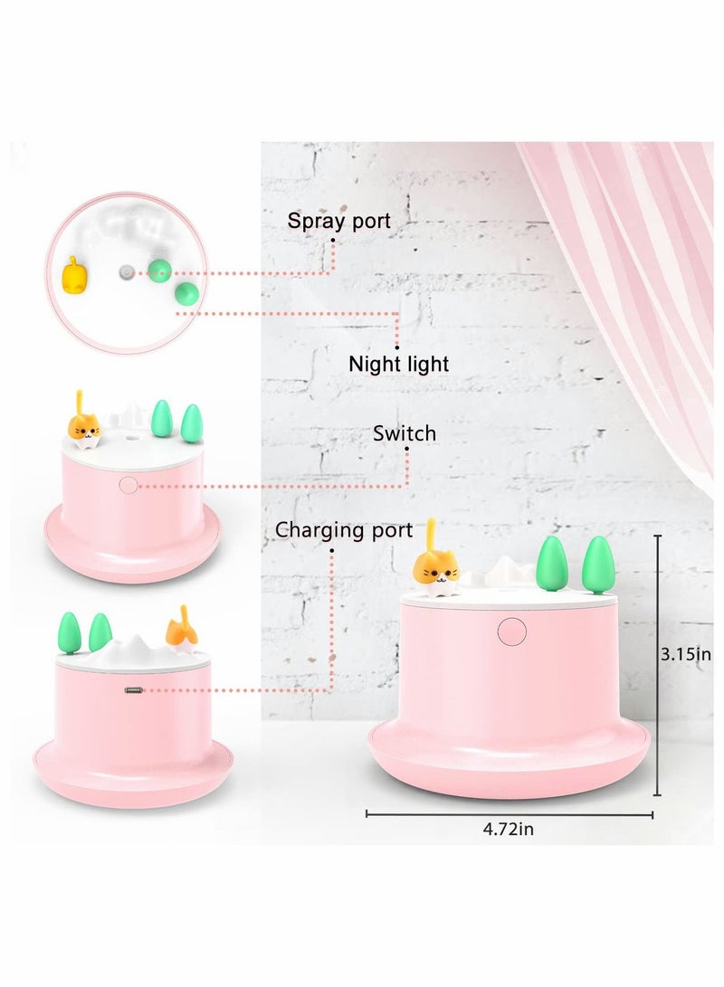 Small Humidifier, 20db Cute Humidifiers, Humidifiers for Baby With Colorful Light, Mini bedroom Kids, Office, Home, Plant, Travel (Pink)