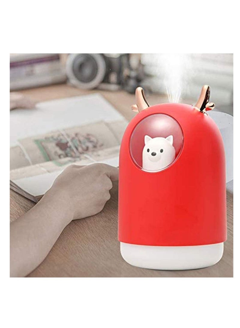 Cool Mist Humidifier with Adjustable Mode, 300 ml Water Tank Lasts Up to 10 Hours, 7 Color LED Lights Changing, Waterless Auto Shut-Off for Home, Bedroom, Office (Red)