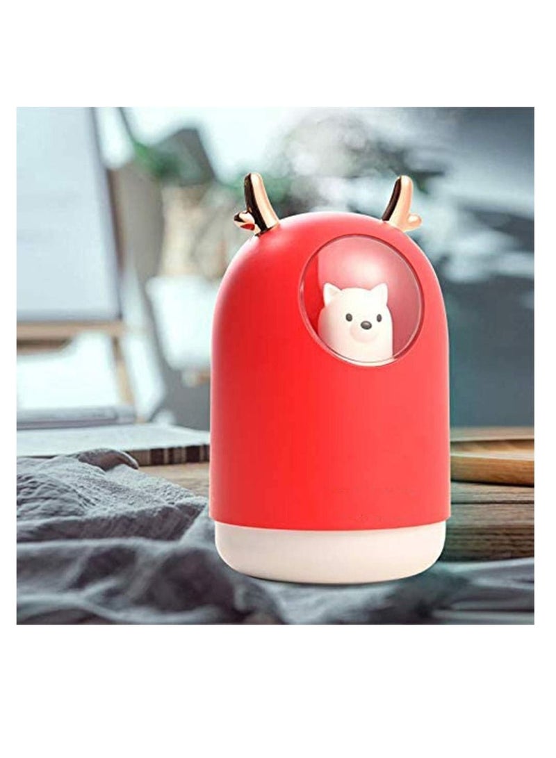 Cool Mist Humidifier with Adjustable Mode, 300 ml Water Tank Lasts Up to 10 Hours, 7 Color LED Lights Changing, Waterless Auto Shut-Off for Home, Bedroom, Office (Red)