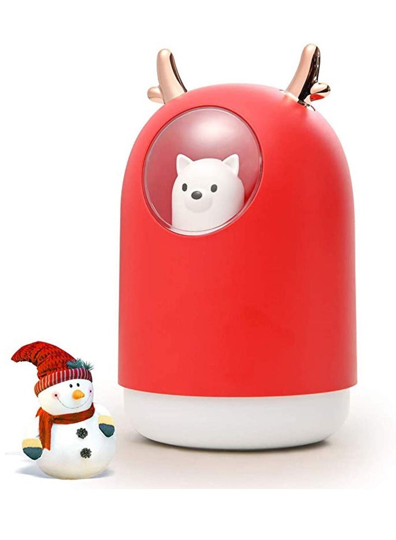 Cool Mist Humidifier with Adjustable Mode, 300 ml Water Tank Lasts Up to 10 Hours, 7 Color LED Lights Changing, Waterless Auto Shut-Off for Home, Bedroom, Office (Red)
