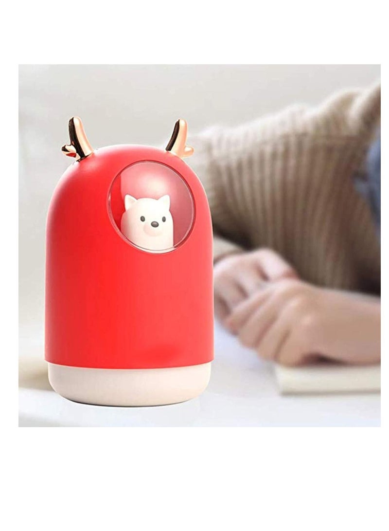 Cool Mist Humidifier with Adjustable Mode, 300 ml Water Tank Lasts Up to 10 Hours, 7 Color LED Lights Changing, Waterless Auto Shut-Off for Home, Bedroom, Office (Red)