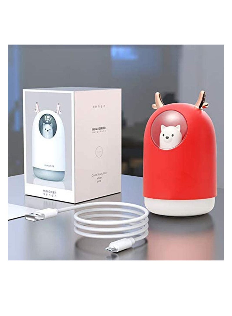 Cool Mist Humidifier with Adjustable Mode, 300 ml Water Tank Lasts Up to 10 Hours, 7 Color LED Lights Changing, Waterless Auto Shut-Off for Home, Bedroom, Office (Red)
