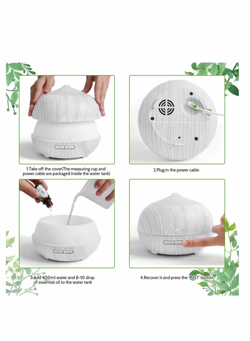 HiDear 400ml Essential Oil Diffusers, Cool Mist Aroma Diffuser for Aromatherapy Up to 11h Use, Ultrasonic Humidifiers with 7 Led Lights and 4 Timer Setting,...