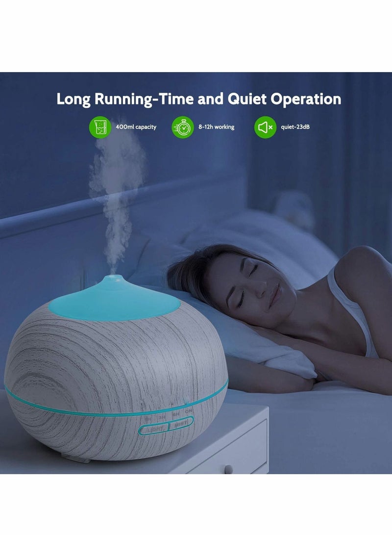 HiDear 400ml Essential Oil Diffusers, Cool Mist Aroma Diffuser for Aromatherapy Up to 11h Use, Ultrasonic Humidifiers with 7 Led Lights and 4 Timer Setting,...