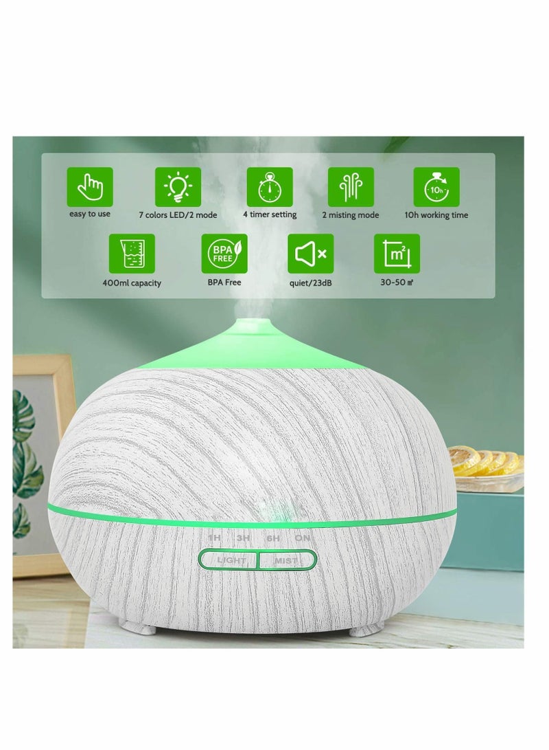 HiDear 400ml Essential Oil Diffusers, Cool Mist Aroma Diffuser for Aromatherapy Up to 11h Use, Ultrasonic Humidifiers with 7 Led Lights and 4 Timer Setting,...