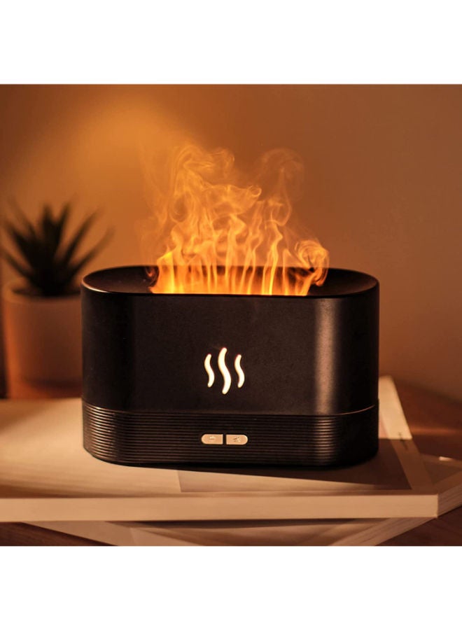 Aromatherapy Essential Oil Diffuser with Flame Light, 180mL Quiet Mist Humidifiers for Essential Oils Home Aroma Air Diffusers, with Auto Shut-Off Protection. (BLACK)