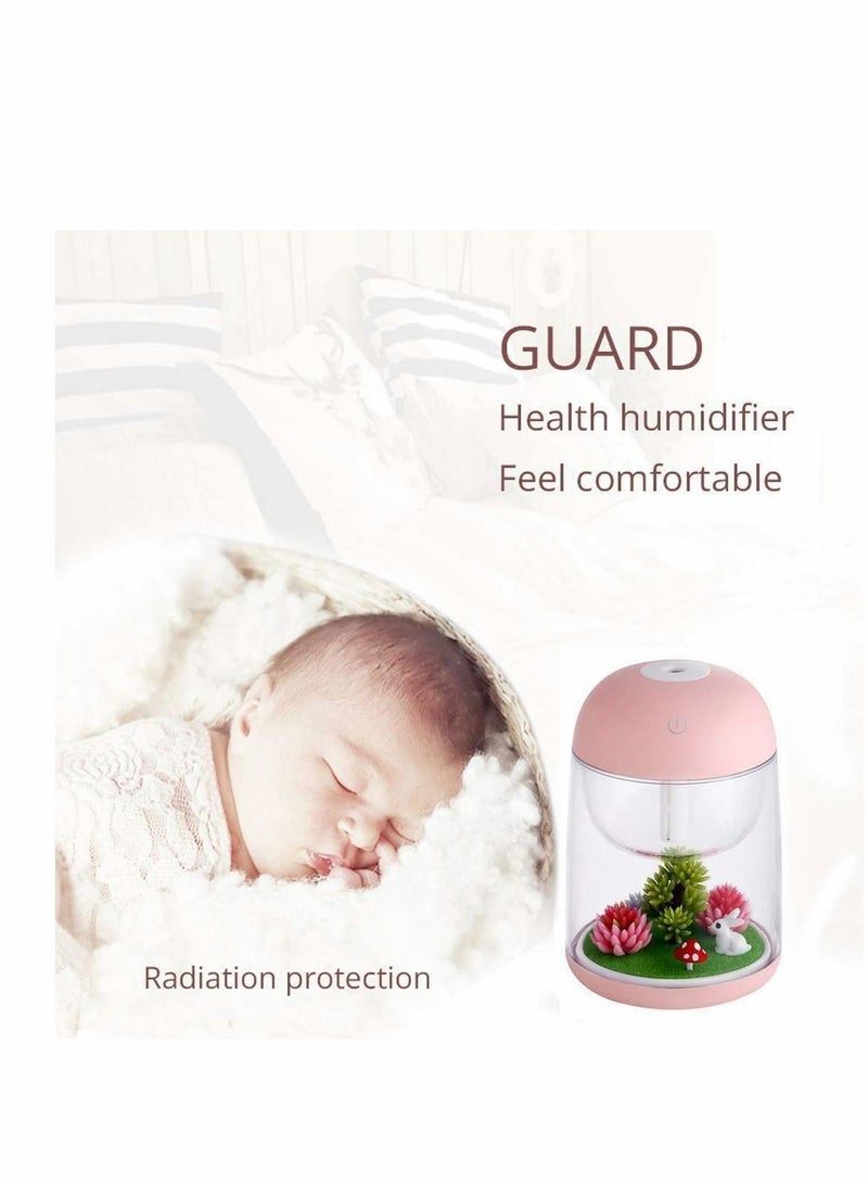 Air Humidifier Micro LED Landscape, Adjustable Mist Mode, Waterless Auto Shut-Off Various Places Like Bedroom,Office,Car (Pink)