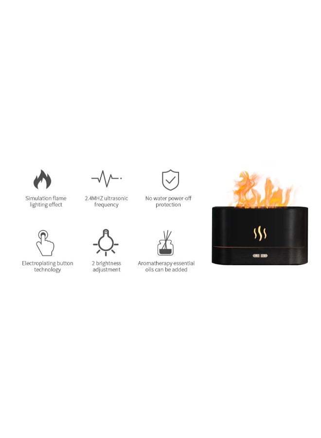 Humidifier Flame Aroma Diffuser Aromatherapy Light Mist Atomizer Auto-Off Protection For Spa Home Yoga Office Black