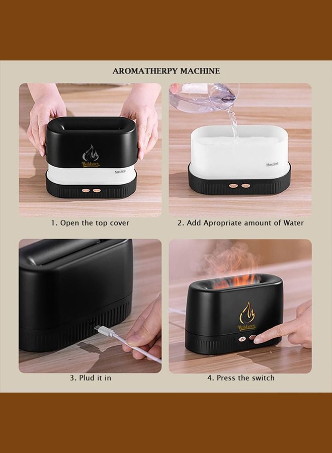 Essential Oil Diffuser with Multi Flame Effect, Ultrasonic Aromatherapy Humidifier, Ultra-Quiet 30dB, Use for Home, Office, Bedroom, Kitchen, PP Material, 200 ml, Black