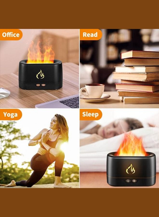 Essential Oil Diffuser with Multi Flame Effect, Ultrasonic Aromatherapy Humidifier, Ultra-Quiet 30dB, Use for Home, Office, Bedroom, Kitchen, PP Material, 200 ml, Black