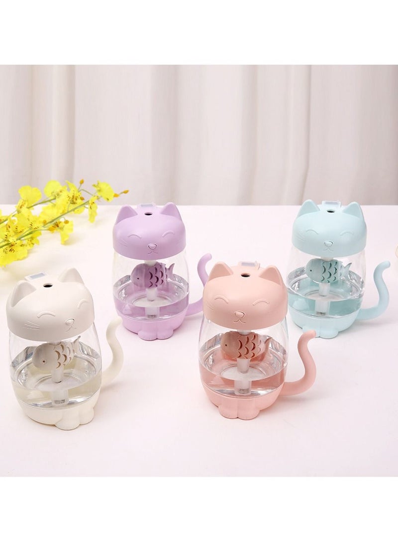 Cute cat humidifier usb three-in-one home desktop office with night light air atomizer blue