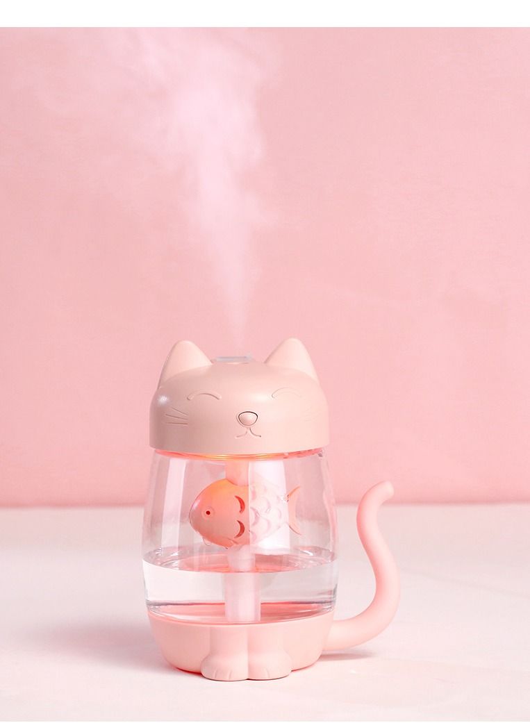 Cute cat humidifier usb three-in-one home desktop office with night light air atomizer blue